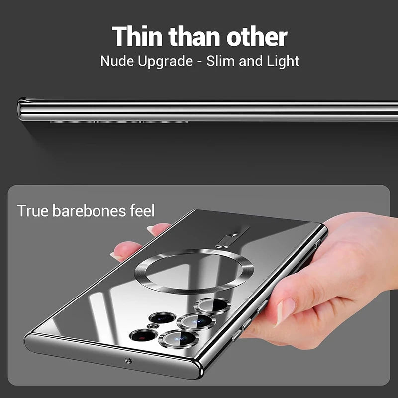 Luxury Plating Magnetic Case For Magsafe For Samsung Galaxy S25 S24 S23 S22 Ultra Plus Wireless Charging Silicone Cover Coque